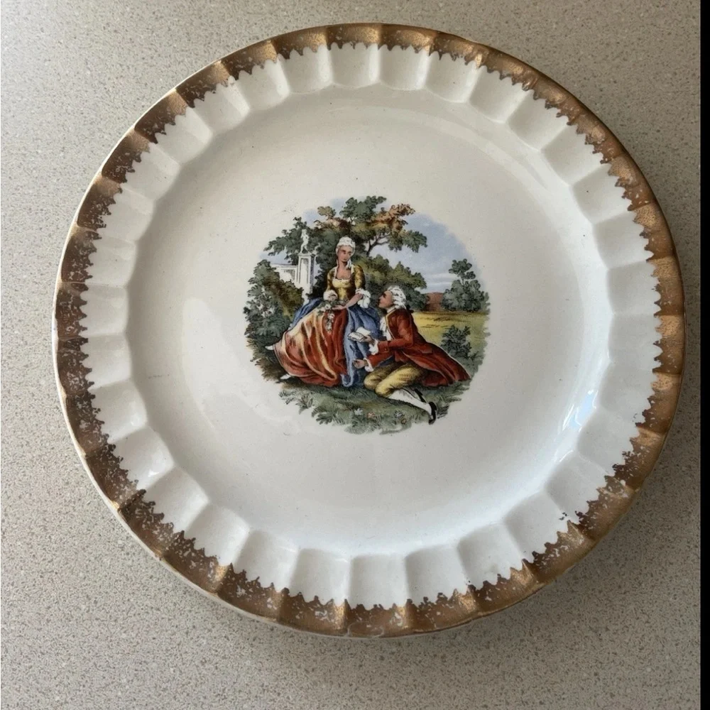 Vtg Cronin China Romantic Courting Plate Gold Trim Regencycore Wall Decor 7.5